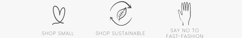 Line icons of brand values - shop small, shop sustainable and say no to fast fashion