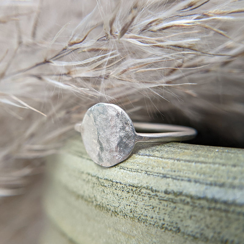 Sterling silver textured full moon ring
