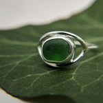 Forest green deco sea glass ring - size L