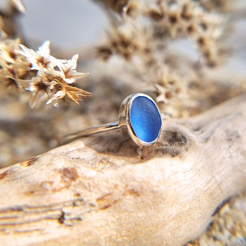 Cornflower blue sea glass ring