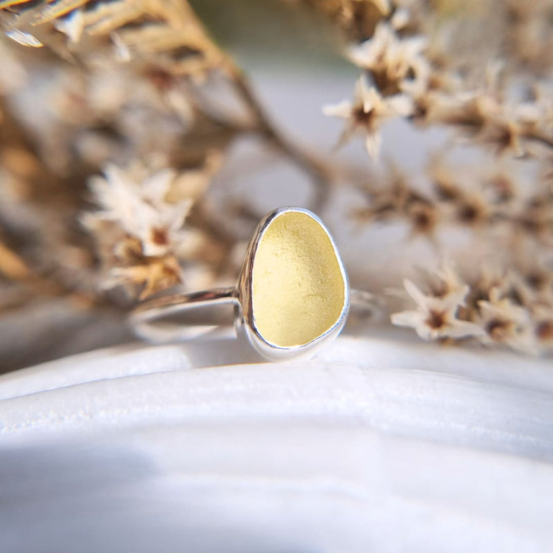 Golden glow yellow sea glass ring