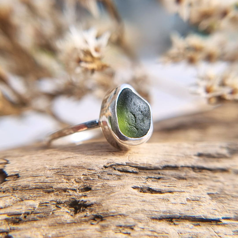 Forest haven green sea glass ring