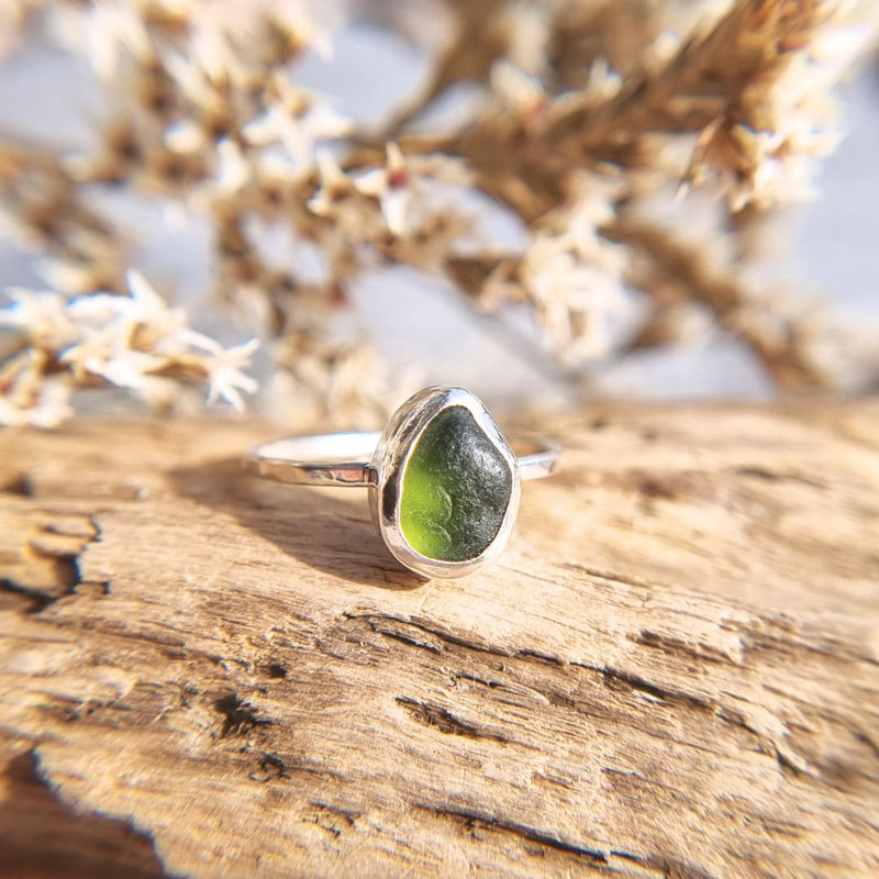 Forest haven green sea glass ring