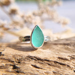 Bright turquoise drop sea glass ring