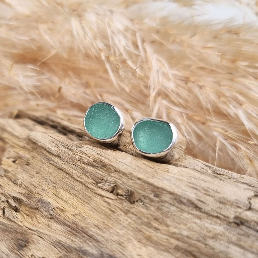 Turquoise sea glass stud earrings