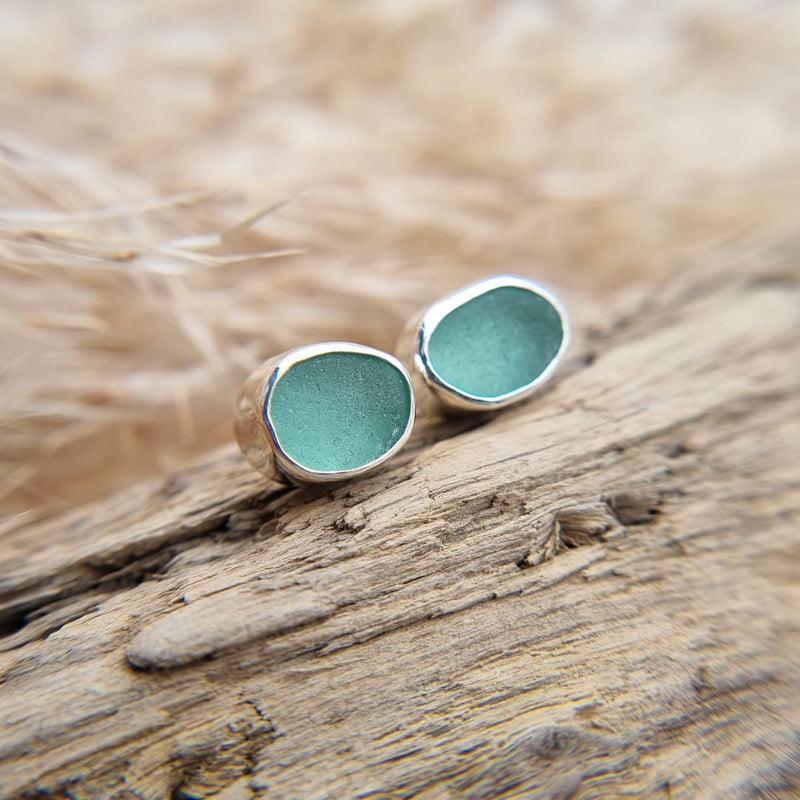 Turquoise sea glass stud earrings